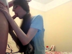 Horny shemale gives a blowjob and gets pounded from behind