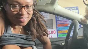 Hairy pussy and saggy tits at the carwash solo session