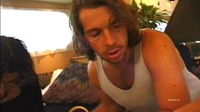 Sexy woman with black stockings screwed by two guys who love hairy pussy