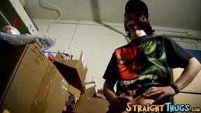 ”Skinny straight twinks jerk off together & cum on food”