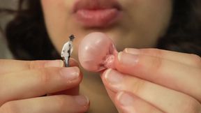 Giantess Stepsister Bubble Gum Trap Tiny Man Caught in Sticky Bubble