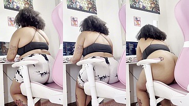 BBW Working on Pc and Farting on Short White Leggings