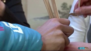 Teasing her pussy gets these guys rowdy and now they want to toy with it.