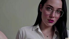 Hot MILF teacher with huge white tits and thick ass gets bent over and fucked hard while home alone, glasses slipping as she moans like a slut