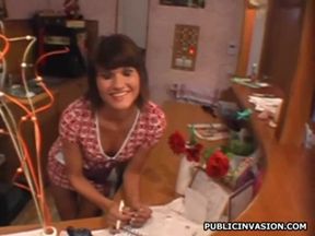 Witness a daring brunette's passionate haircut with intense ecstasy