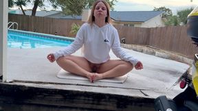 Sofia stretches outdoors with her ass and pussy exposed