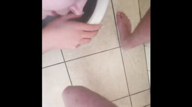 Blonde BBW gagged face drenched in sloppy piss drinks deep