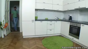 Virgin Russian Girl Gets Fucked First Time Ever by Two Guys in the Kitchen