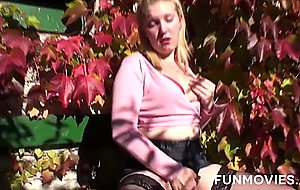 Chubby blonde plays with herself