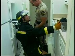 Wild handsome cop gives blowy with passion in the office