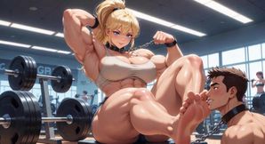 Muscular Woman Dominates Pathetic Man - Foot Worship in Gym