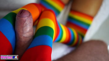 Thai Girl gets her Stockings Worshipped and Cum on