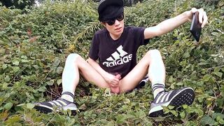 Sexually sexually aroused, this chiseled, slender, dark-haired man in highly brief cut-offs, unveiling his killer, trimmed gams, milks off and sprays his gloppy jizm outdoors.