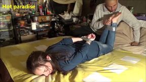 I lick woman's feet who has ankles and wrists tied (Jouanna & Bob45) HD