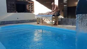massage in the pool. the therapist couldn t hold back and made her cum in his mouth.