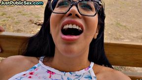 Big-titted glasses bae cockriding outdoors