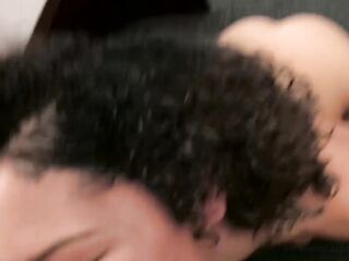 Curly ebony sweetheart banging on camera