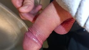 Two Loads at the Urinals Close up Big Cock Wanking and Cumming in Outdoor