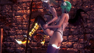 Futa Bowsette with a Futa succubus- Super Maria Parody