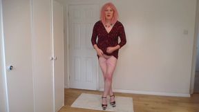 Red dress, black bra and no panties underneath