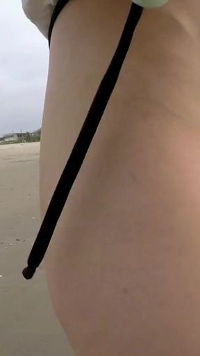 Walking on the beach micro bikini flash hairy pussy   Clip 1