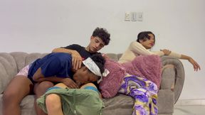 My girlfriend's cuckold doesn't realize that I sneak her best friend and pour my cream inside.