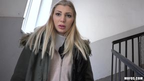 POV facial cumshot for a hot blonde babe Haley Hil