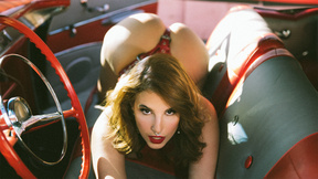 Big ass Latina MILF model La Sirena 69 posed in sexy lingerie in the car