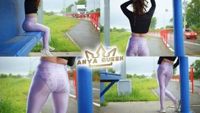 I'm waiting for my lover outdoors in semi-sheer leggings and my panties are showing * 54 4K 60fps