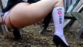 Housewife pisses outdoors, sucks cock, and shoots hard from G-Spot