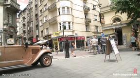 ”Little Euro babe fucks on a city bus”