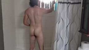 Sloppy college first-ever-timer grower takes a supah-super-cute, super hot shower after work.