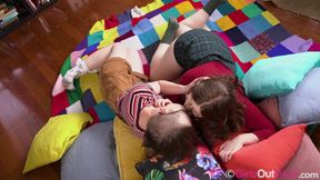 Nerdy lesbian girls enjoy erotic novel before licking and fingering each other's hairy pussy
