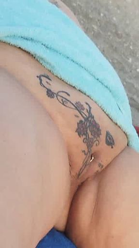 CRISTINA CAVARGIC ROMANIAN WIFE  EXPOSED WAXED TATTOED AND PIERCED PUSSY NAKED ON THE NUDIST BEACH