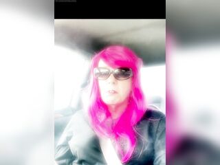 Mrs. Roman TG with Pink Hair and leather gloves smokin' VS120s Menthol driving CD older ladyboy smokin' fetush