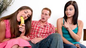 Double CFNM blowjob featuring Brandi Belle and her GF