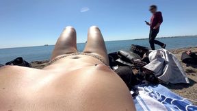 Topless Beach POV: Pulled Panties Aside to Tease a Stranger