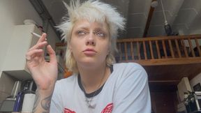 MP4 sleepy smoking fetish a cigarette with coffee no makeup