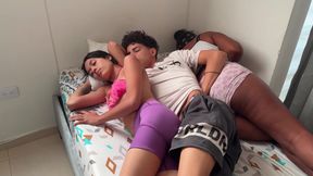 I share a bed with my girlfriend and her best friend and we end up in a rich interracial threesome.