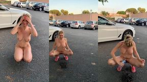 faisant un gros pipi sur un parking public