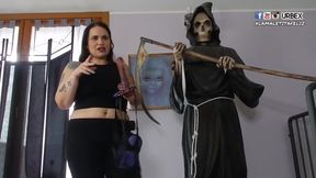 Straponed statue gets its ass fucked