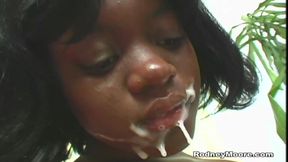 Vintage pretty black girl huge white load on her face