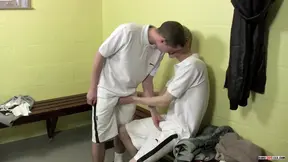 Europeans Lex Blond and Chad Cole ass breed in locker room