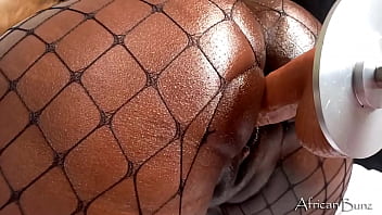 Closeup wet Ebony pussy Backshot on fuck machine