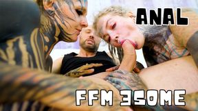 Italian BIG COCK in FFM ANAL threesome with 2 horny TATTOO chicks