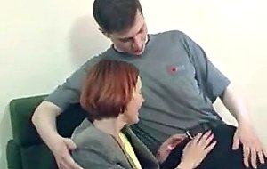 Skinny granny in open hose fucks a boy