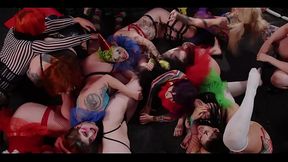 Insane all Clown Orgy, Strap on, Anal play, Rimming Train, Spanking, Paddling