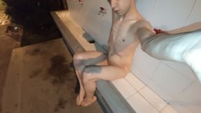 Playing Naked with Piss in Public and Cum with No Hands