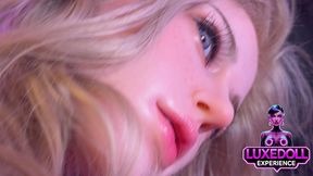 isabella a beautiful blonde real sex doll with big tits filmed in intimate close ups with soft asmr sounds and a big silicone dildo video for an ultra realistic tease.