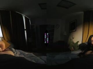 Natural Small Brunette hair Teen with a Large Booty Enjoys a Intimate Session with a Massive Jock in VR
